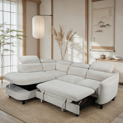 Canapé d'angle en tissu anti tache avec coffre, 249x211xH80CM - RUBY