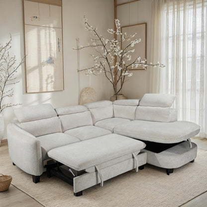 Canapé d'angle en tissu anti tache avec coffre, 249x211xH80CM - RUBY