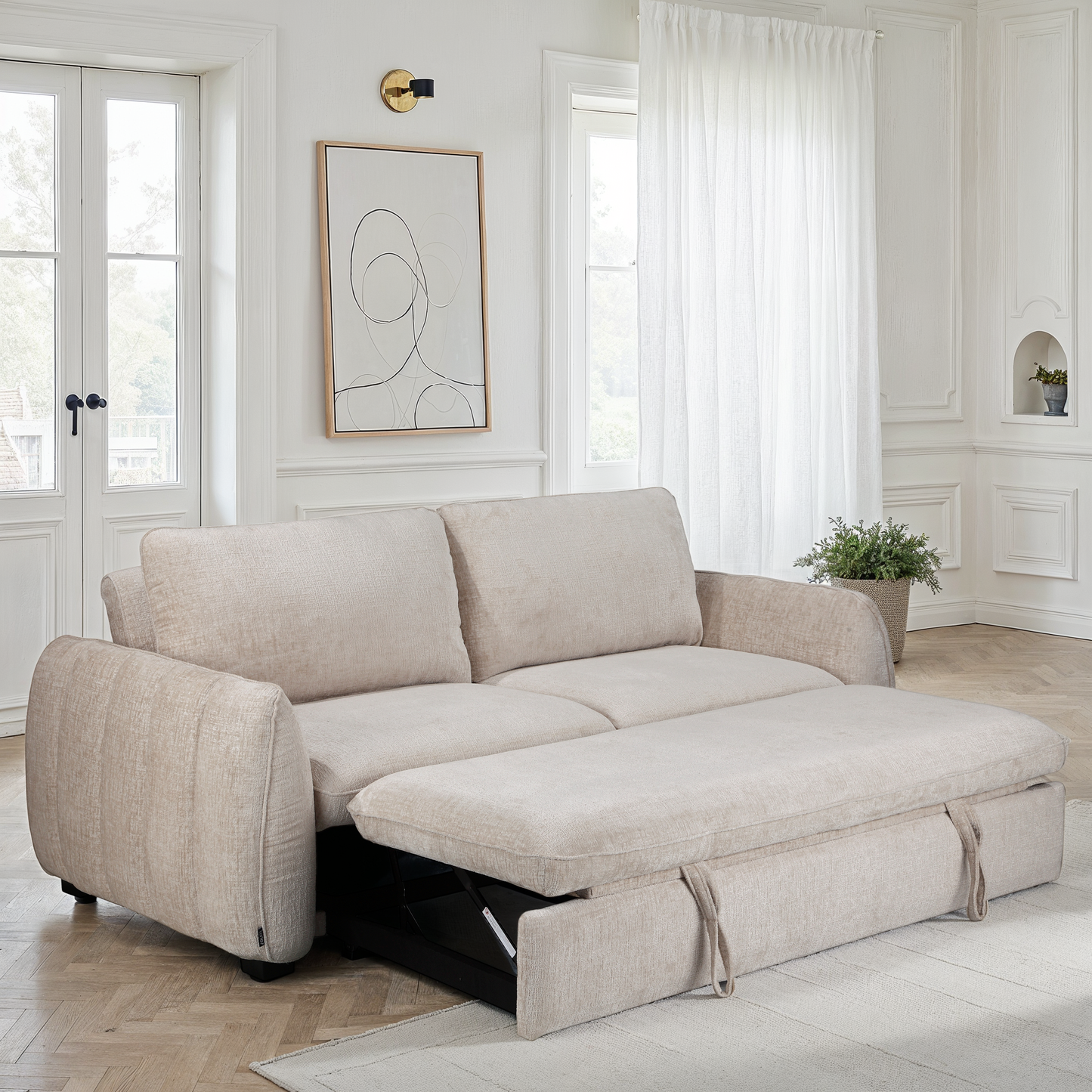 Canapé lit clic-clac convertible en tissu anti tache, 215x96xH90CM - LEON