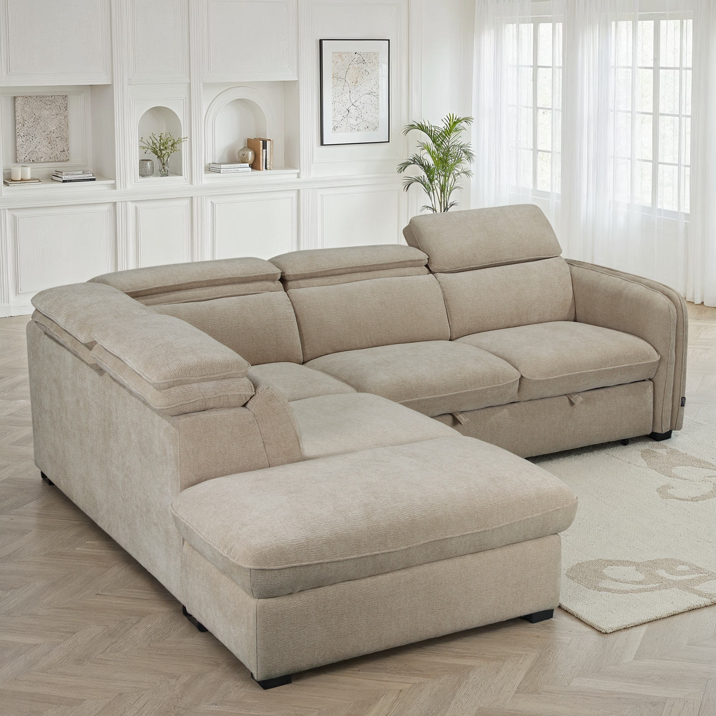 Canapé d'angle en tissu anti tache, 257x231xH81CM - YAEL