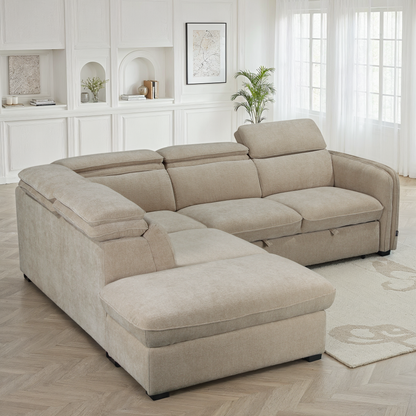 Canapé d'angle en tissu anti tache, 257x231xH81CM - YAEL