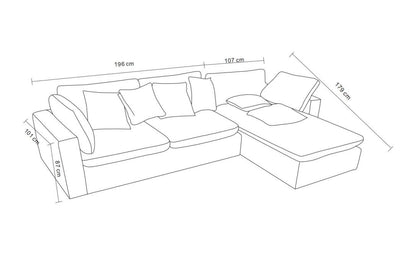 Canapé d'angle en tissu anti tache réversible, 303x179xH87CM - AZRA