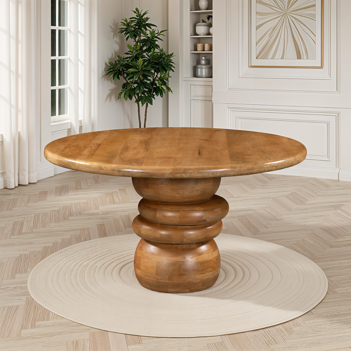 Table Ronde 2 Niveaux Bois 50×60 Cm – Table D’Appoint Salon Canapé Design