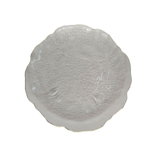 Assiette plate en verre contour dore, D25,5xH2cm