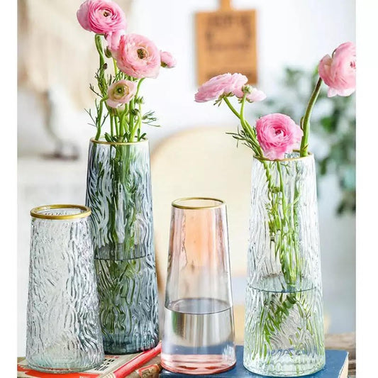 Vase en verre transparent avec bordure doré, D8xH19,5CM - RAPHA