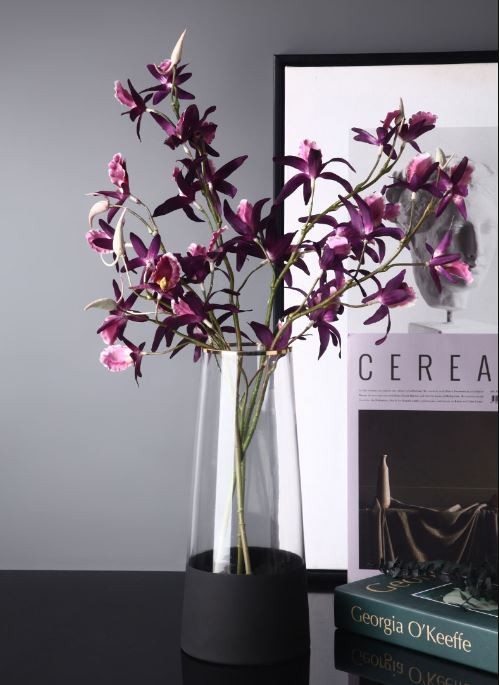 Vase en verre avec fond noir et bordure doré, D9xH30CM