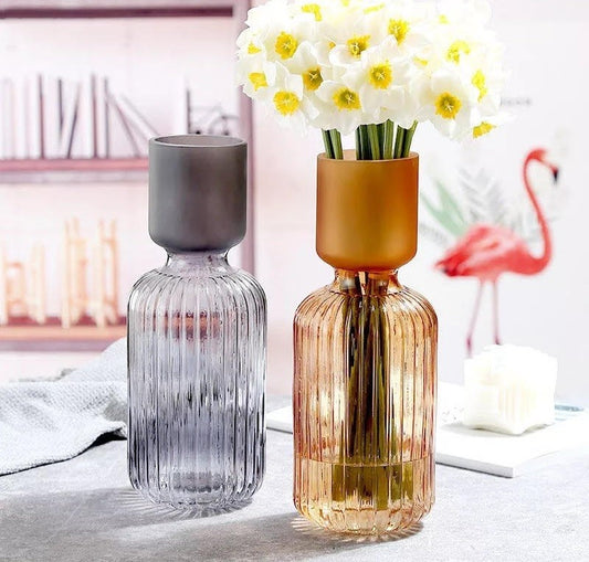 Vase en verre ambre, D12xH30CM - KARA
