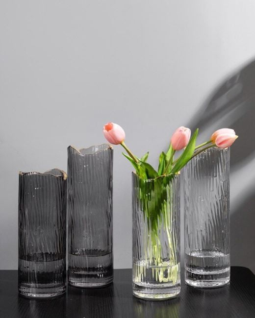Vase en verre vert avec bordure doré, D12xH25CM - CLEA