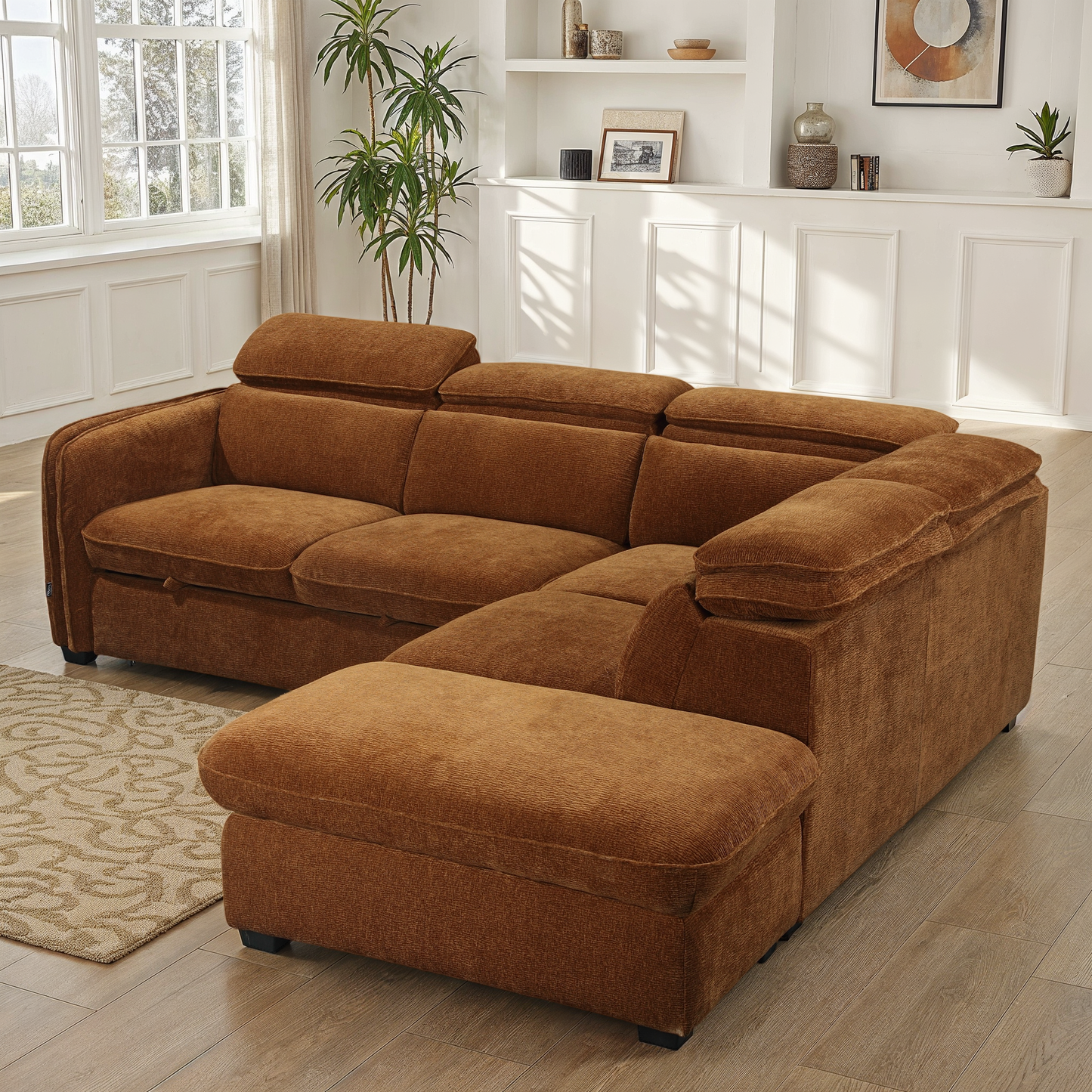 Canapé d'angle en tissu anti tache, 257x231xH81CM - YAEL