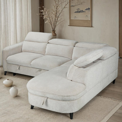 Canapé d'angle en tissu anti tache avec coffre, 249x211xH80CM - RUBY