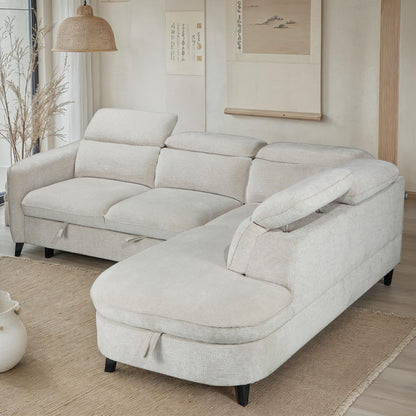 Canapé d'angle en tissu anti tache avec coffre, 249x211xH80CM - RUBY