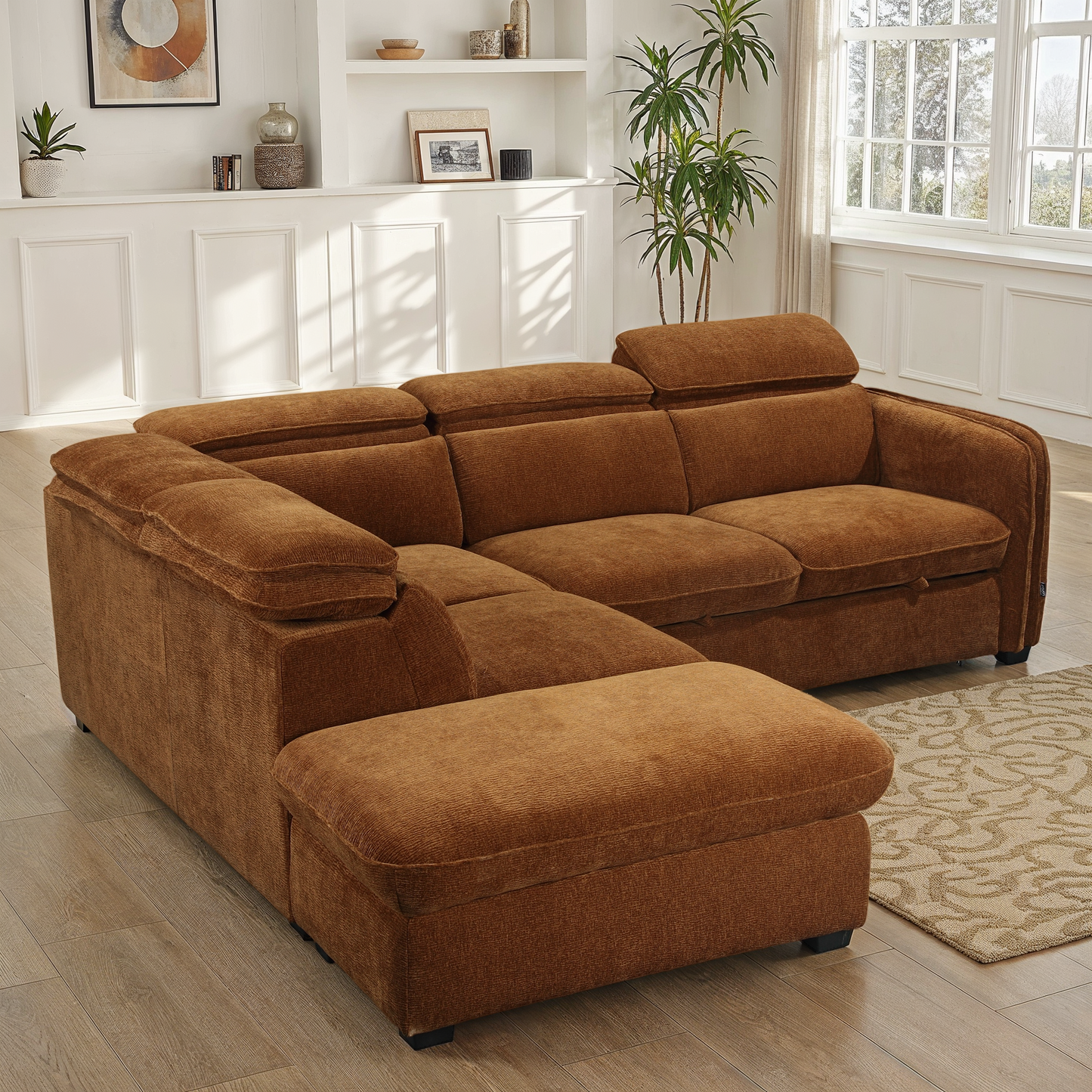 Canapé d'angle en tissu anti tache, 257x231xH81CM - YAEL