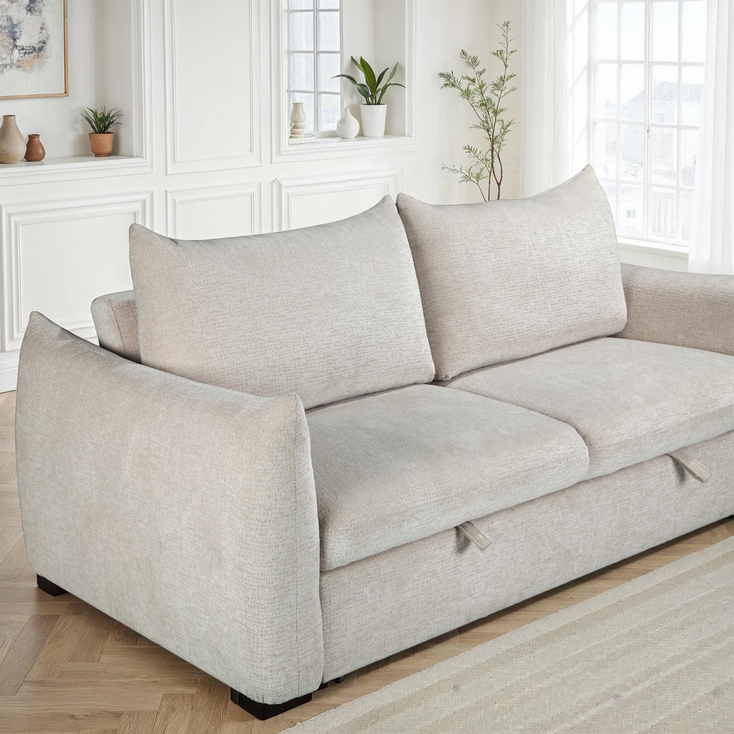 Canapé convertible clic-clac avec coffre convertible en tissu anti tache, 206x101xH93CM - NAOMI