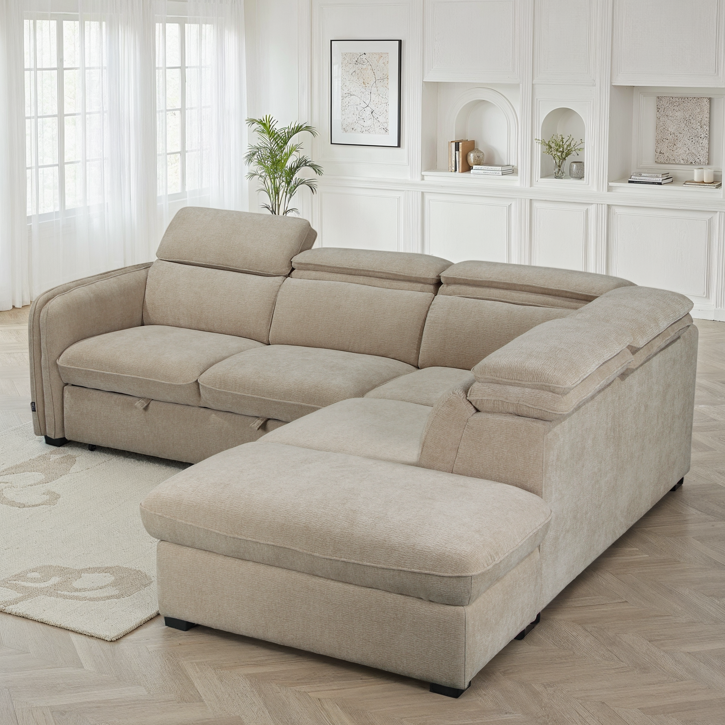 Canapé d'angle en tissu anti tache, 257x231xH81CM - YAEL