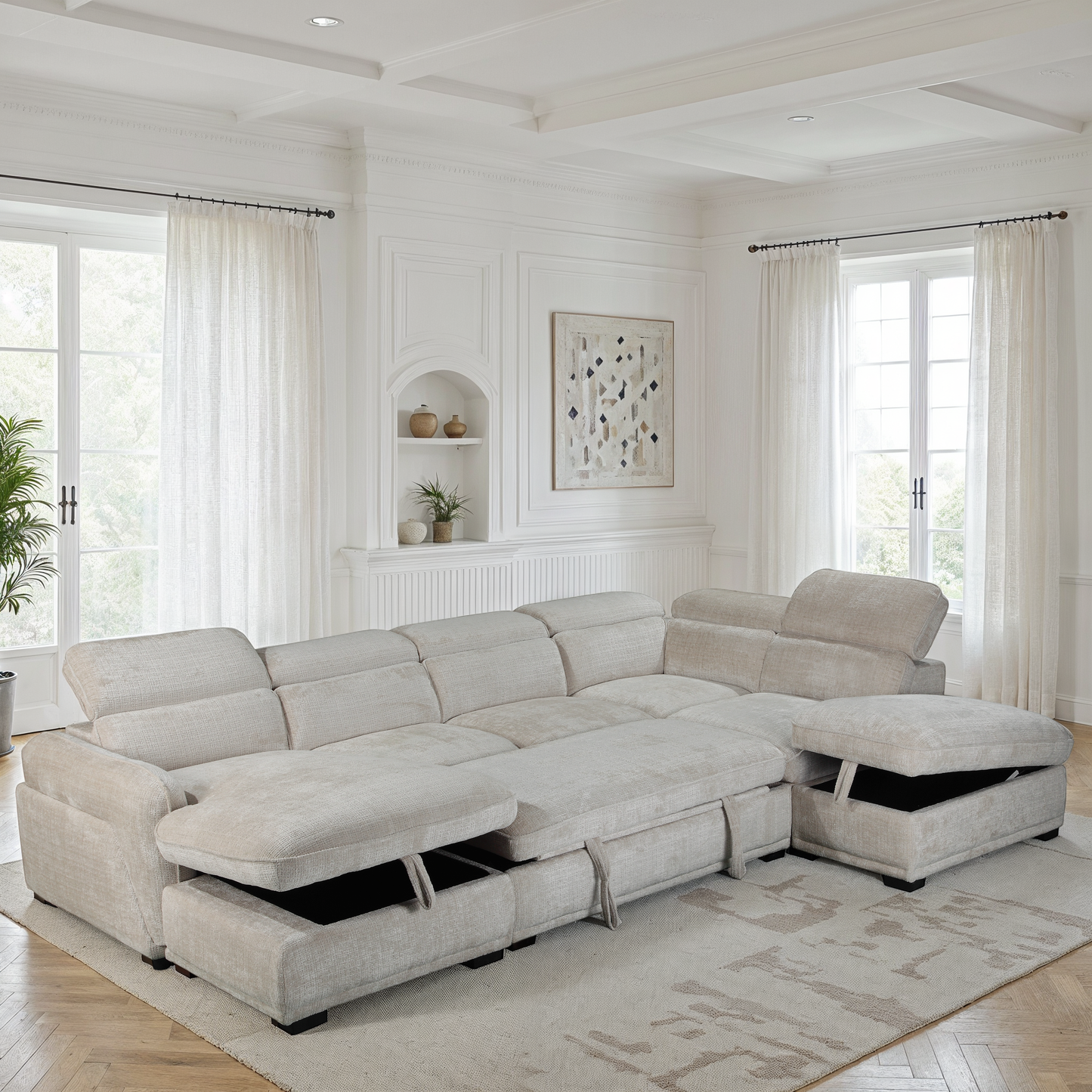 Canapé d'angle convertible en tissu avec coffre rangement, H79/98CM - VENICE