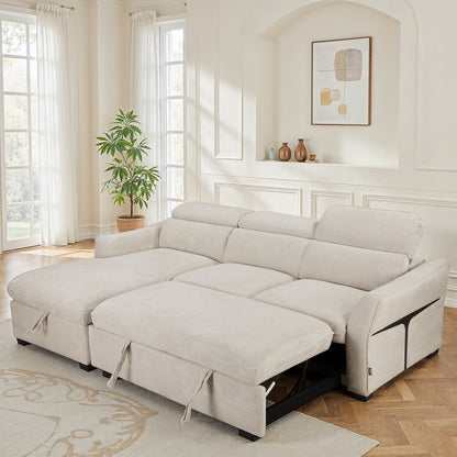 Canapé d'angle convertible en tissu avec coffre rangement, 246x173xH78/94CM - THALIA