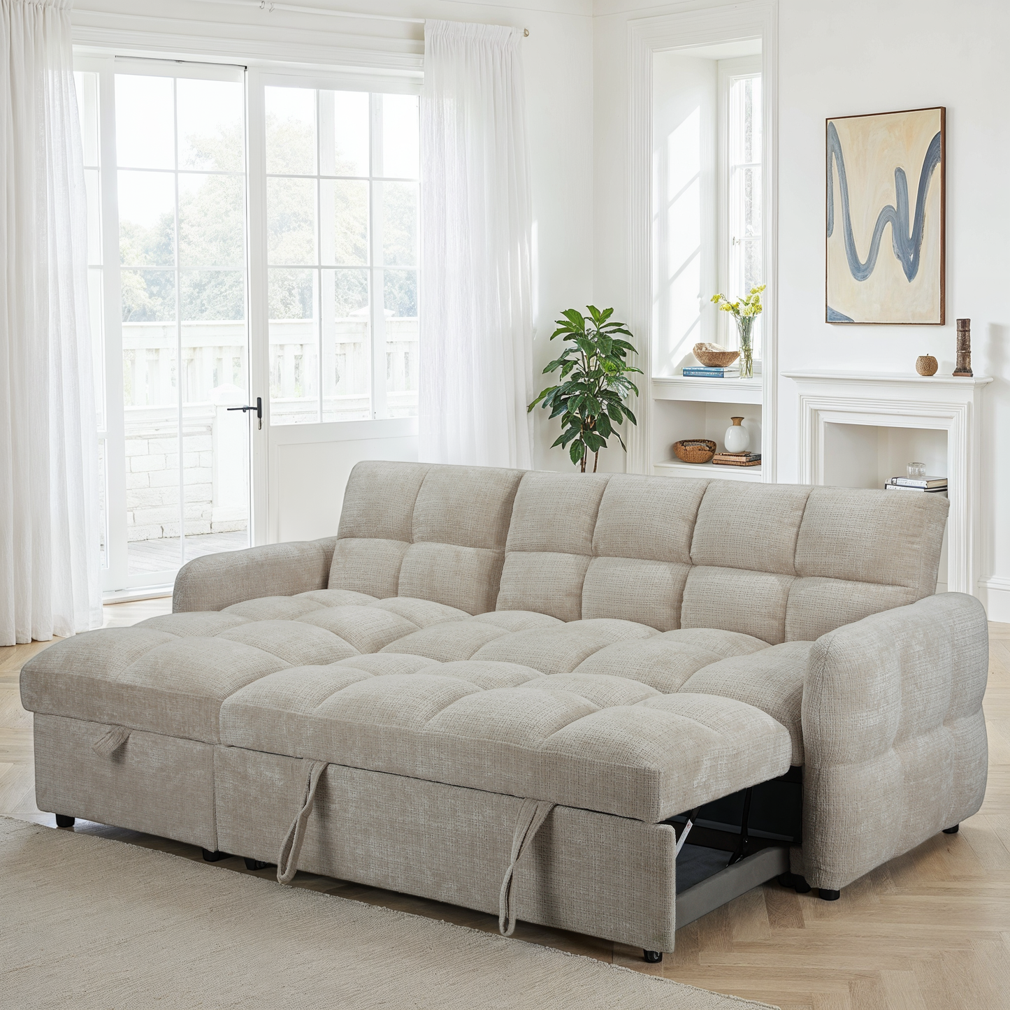 Canapé d'angle convertible en tissu anti tache, 227x144xH89CM - FLINT