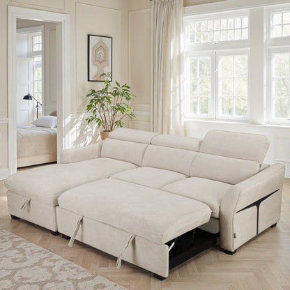 Canapé d'angle convertible en tissu avec coffre rangement, 246x173xH78/94CM - THALIA