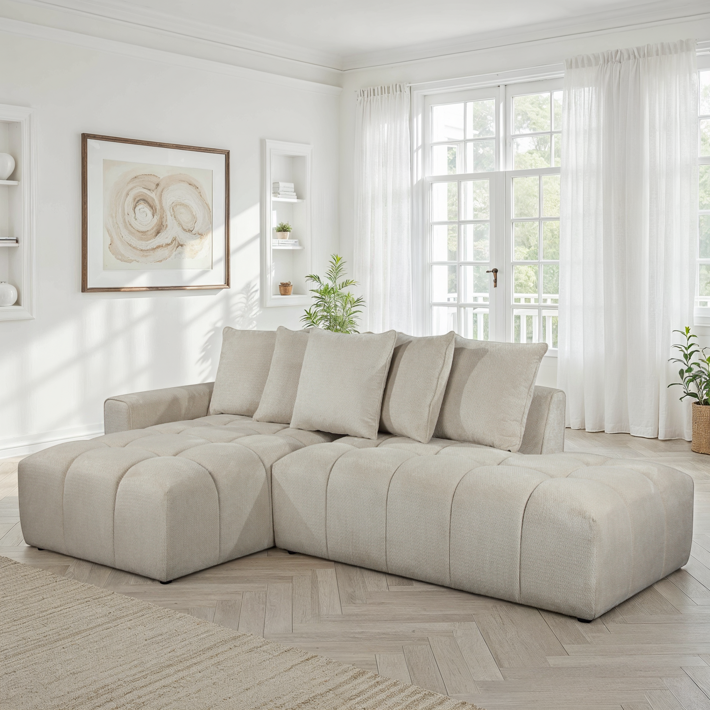 Canapé d'angle en tissu anti tache, 270x162xH97CM - MAGEVE