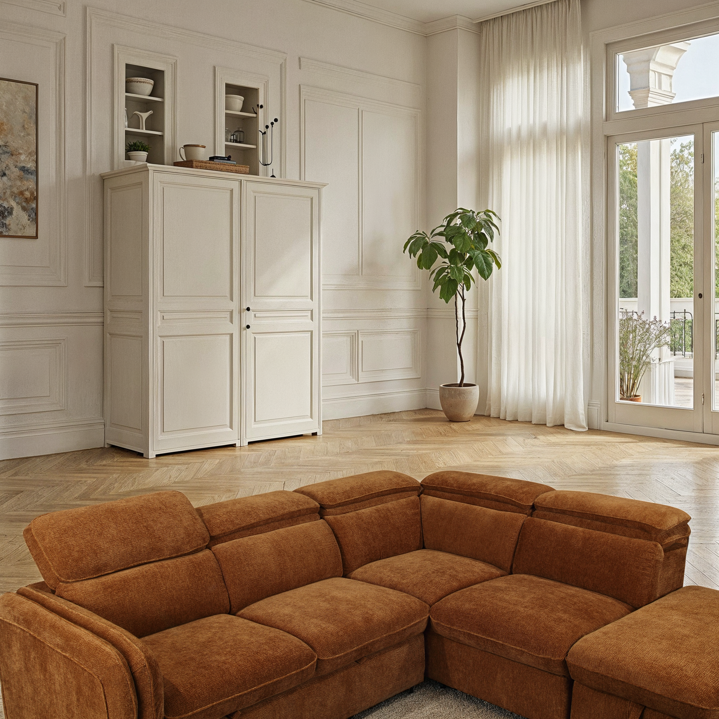 Canapé d'angle en tissu anti tache, 257x231xH81CM - YAEL