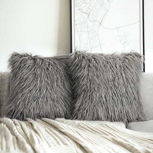 Coussin fourrure uni à poils longs, 45x45CM - SHAGGY