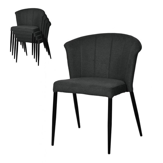 Chaise Nils tissu prémium chiné doux et métal noir- empilable
