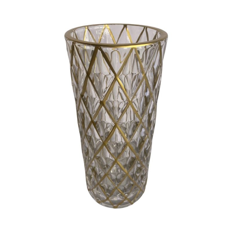Vase en verre transparent et doré D11xH24,5 cm
