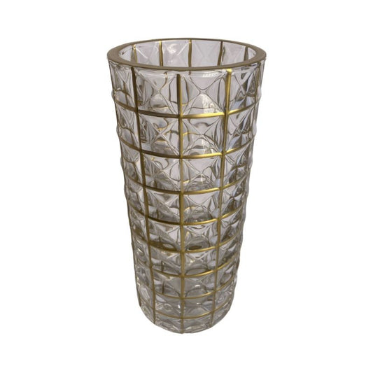 Vase en verre transparent et doré D11xH24,5 cm