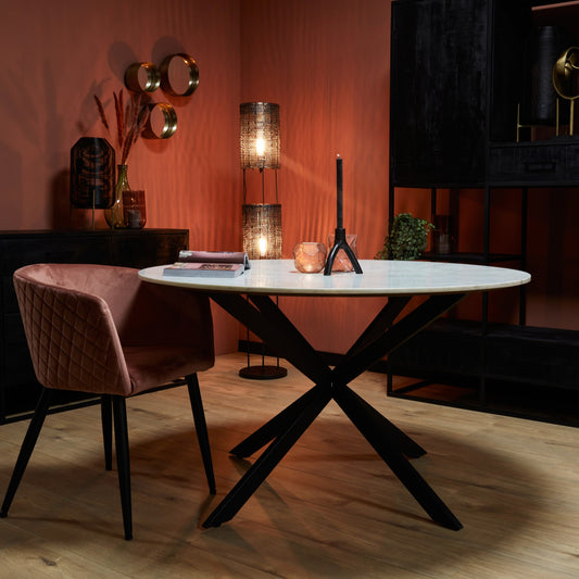 Table de salle à manger ronde avec plateau en marbre, H76 cm-VENISE