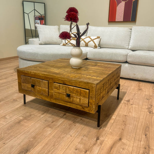 Table basse en bois de manguier, 80×80xH40 cm - MARIA