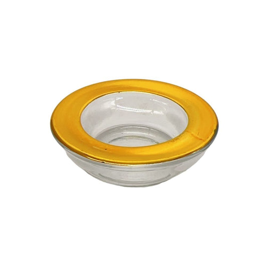 bougeoir en verre transparent et dore, D7,5xH3,5 cm