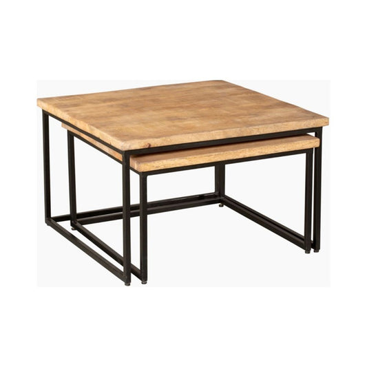 Set de 2 tables basses en bois, 80x80xH47cm et 70x70xH40cm - FLAVIA