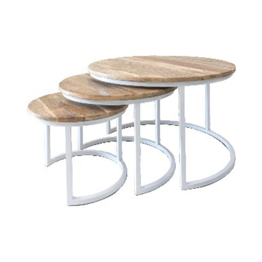 Set de 3 tables basses en bois, D61xH42CM, D47xH37CM et D33xH31CM - FLAVIA