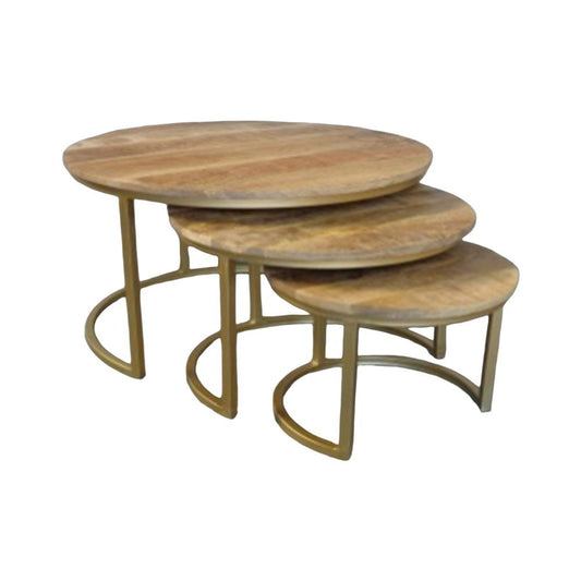 Set de 3 tables basses en bois, D61xH42CM, D47xH37CM et D33xH31CM - FLAVIA