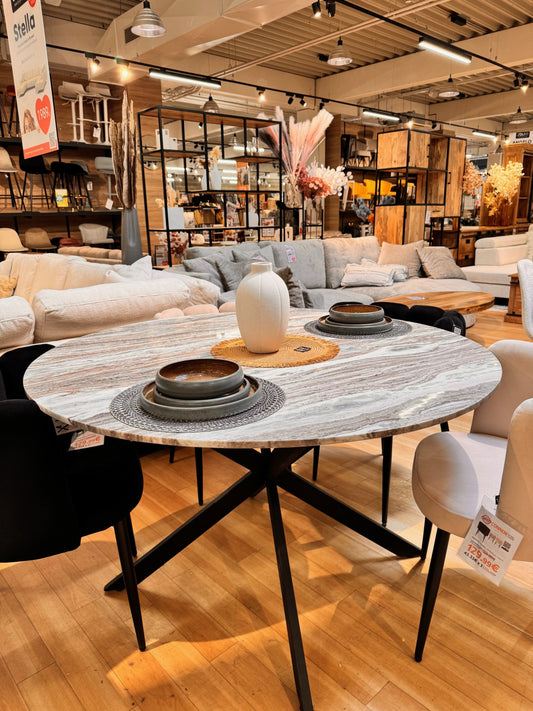 Table de salle à manger ronde avec plateau en marbre, H76 cm-VENISE