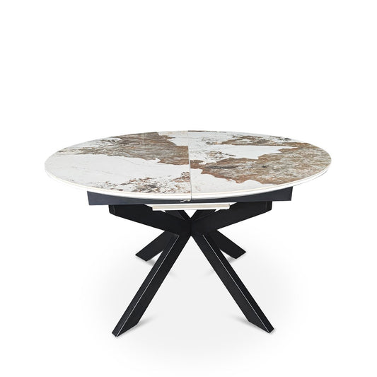 Table à manger ronde extensible avec plateau en céramique, D120-150XH76CM - PILAR