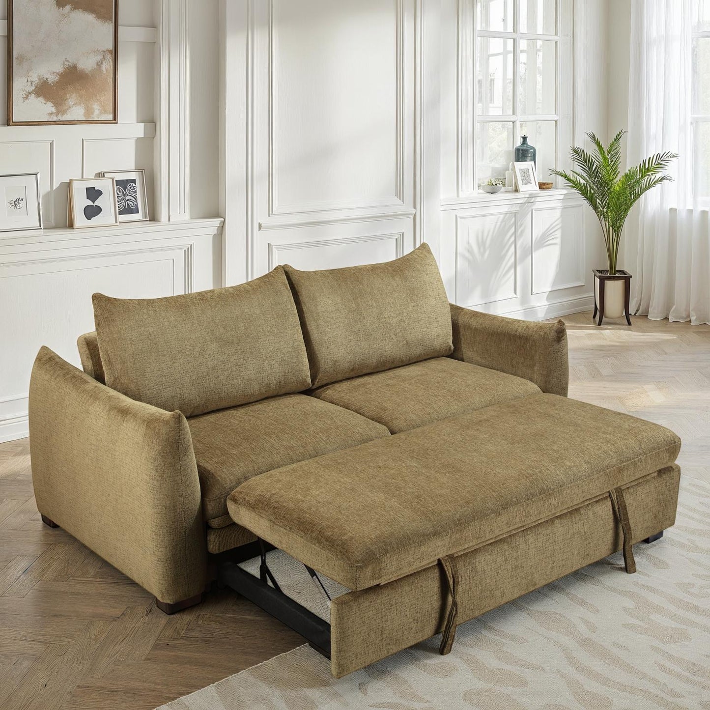 Canapé convertible clic-clac avec coffre convertible en tissu anti tache, 206x101xH93CM - NAOMI