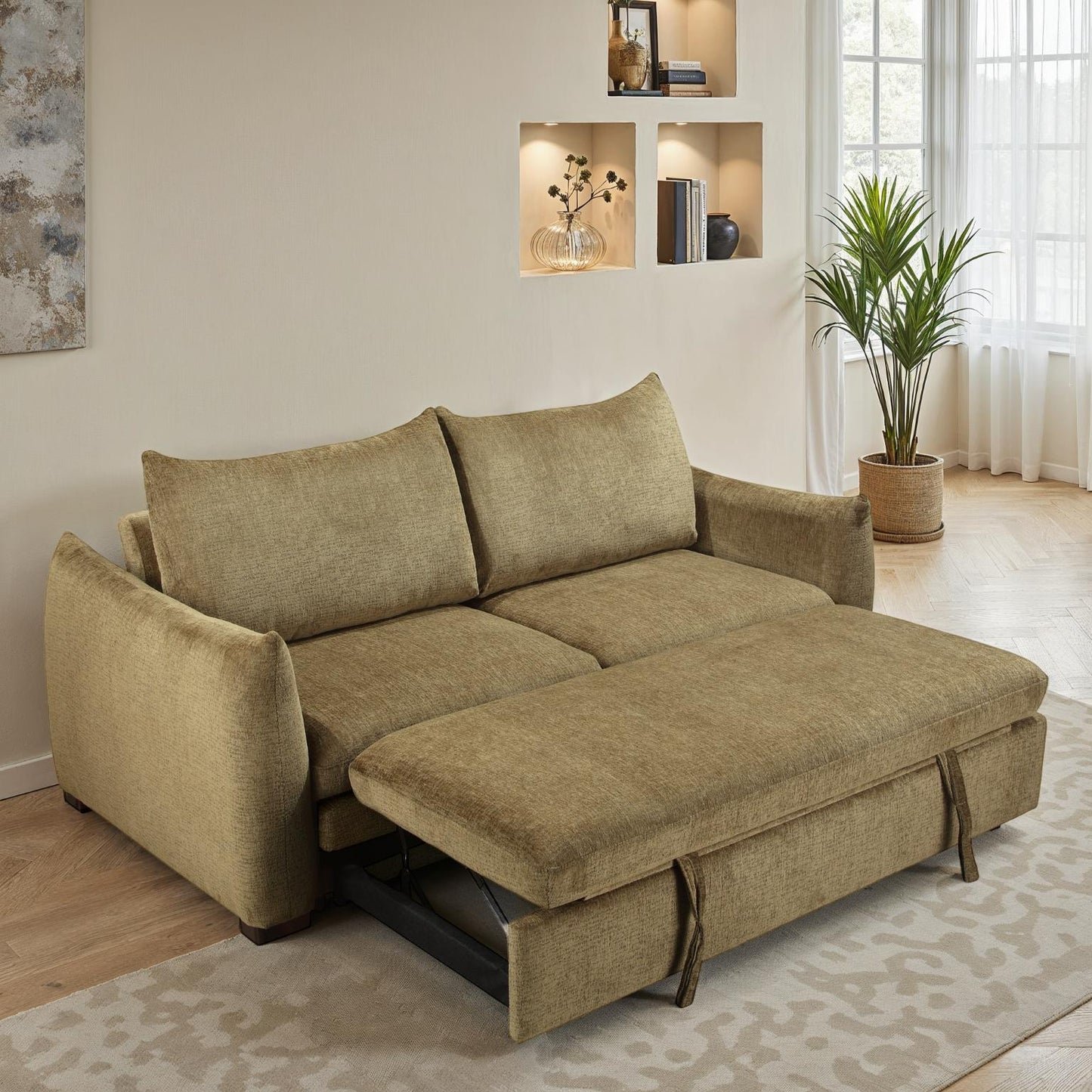 Canapé convertible clic-clac avec coffre convertible en tissu anti tache, 206x101xH93CM - NAOMI