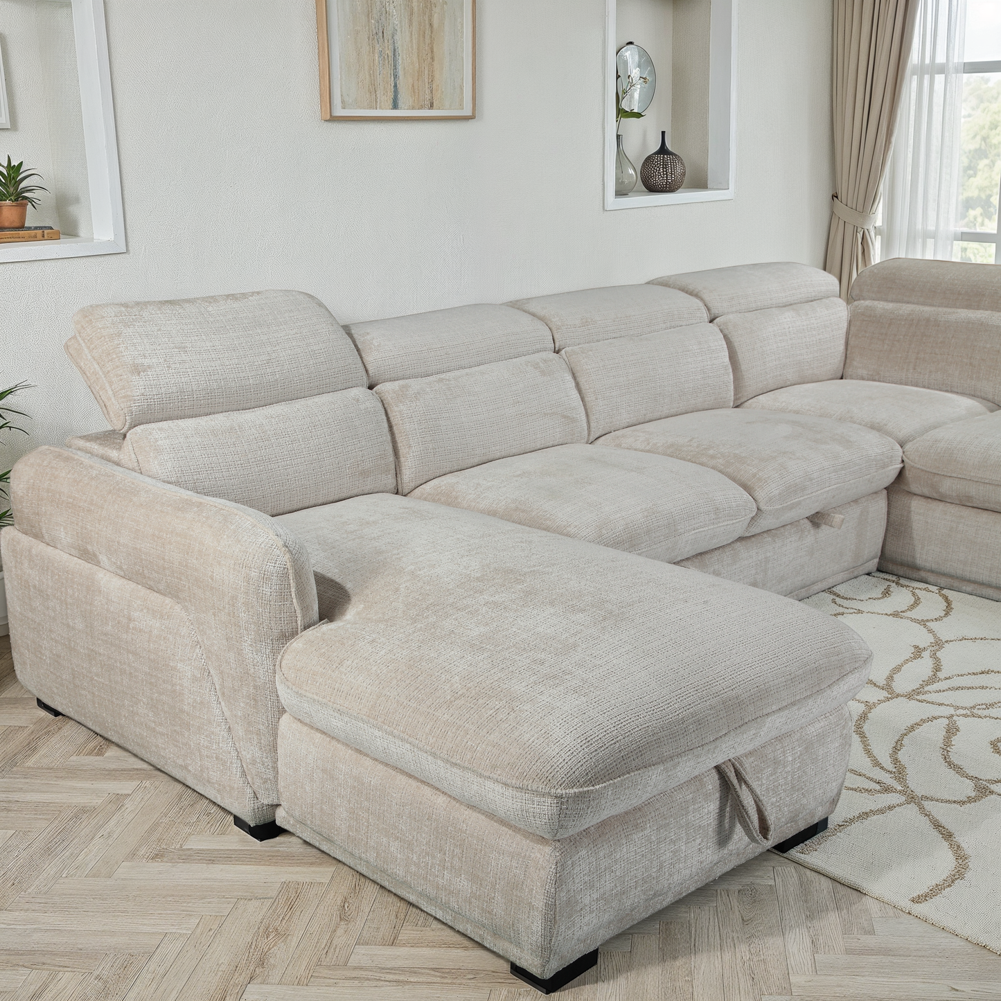 Canapé d'angle convertible en tissu avec coffre rangement, H79/98CM - VENICE