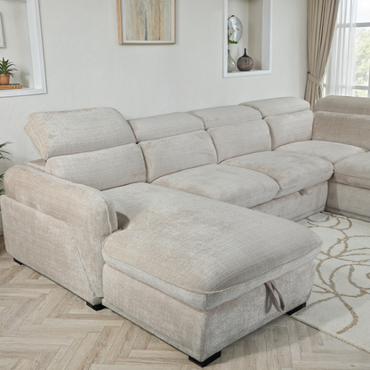 Canapé d'angle convertible en tissu avec coffre rangement, H79/98CM - VENICE