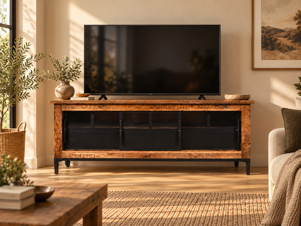 Meuble TV en bois de manguier, 155x45xH65CM - LIMA