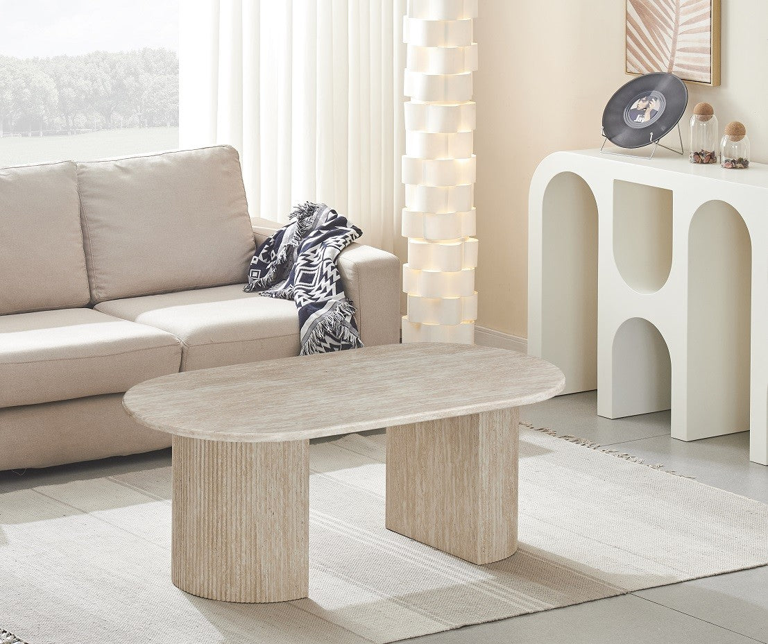 Table basse effet pierre travertin, 120X60XH42CM - CARLA