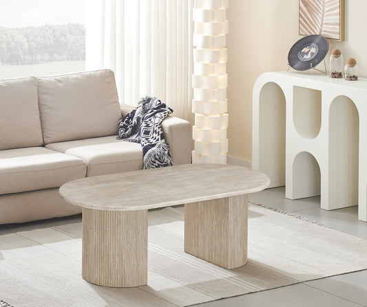 Table basse effet pierre travertin, 120X60XH42CM - CARLA