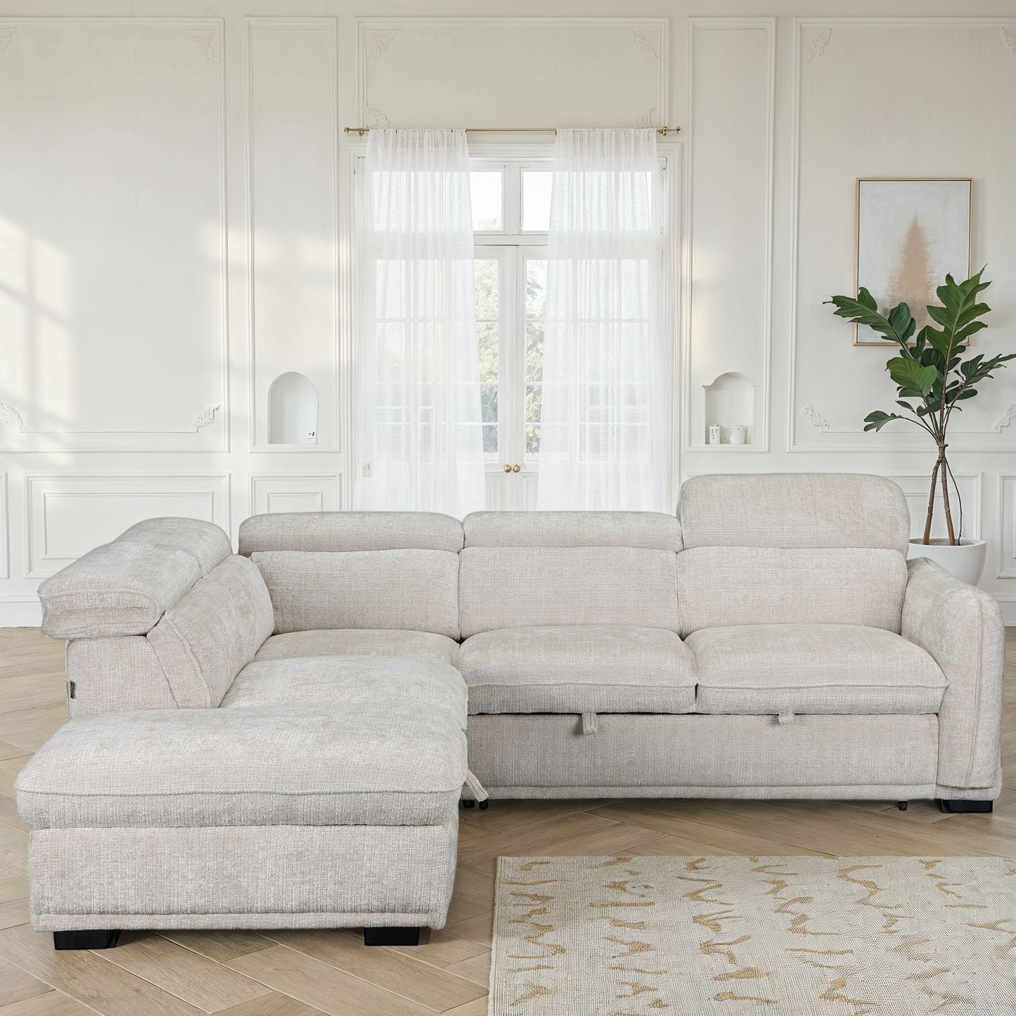 Canapé d'angle convertible en tissu avec coffre rangement, H79/98CM - VENICE