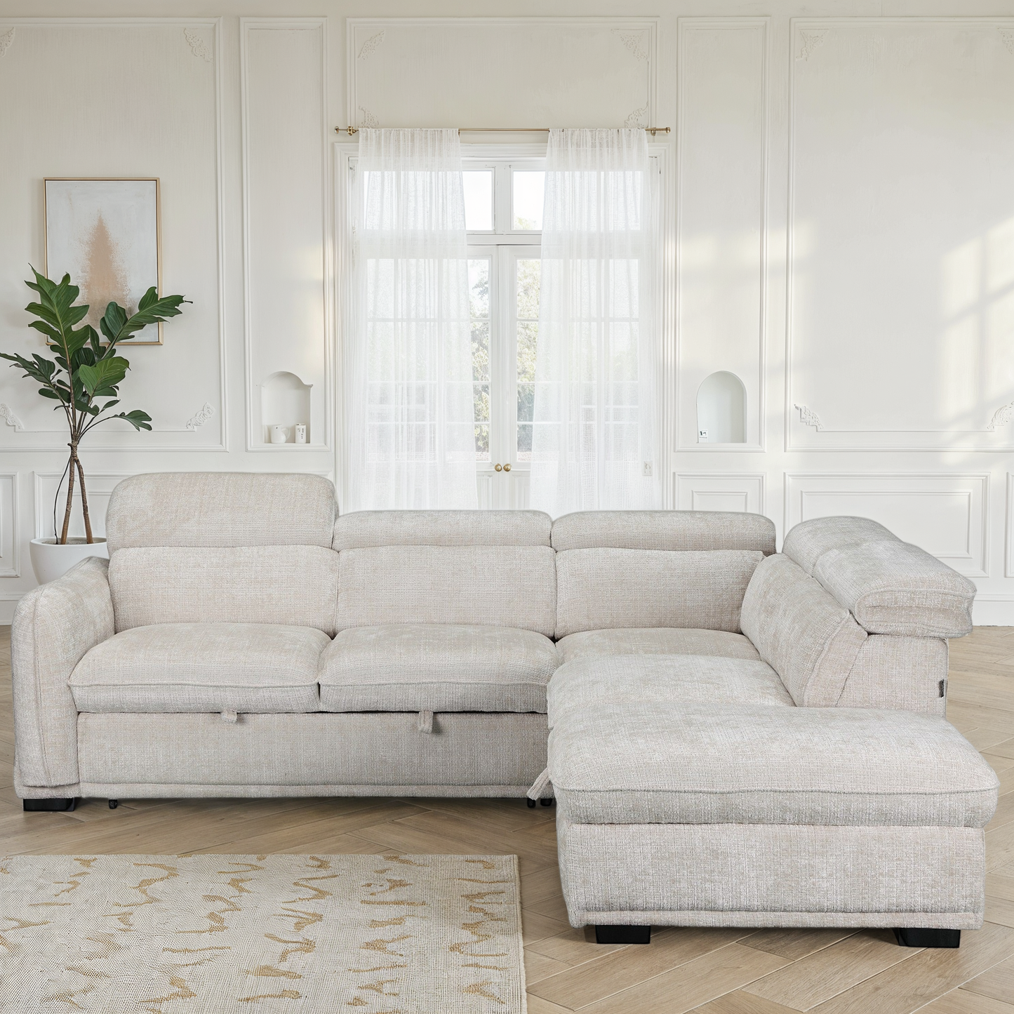 Canapé d'angle convertible en tissu avec coffre rangement, H79/98CM - VENICE