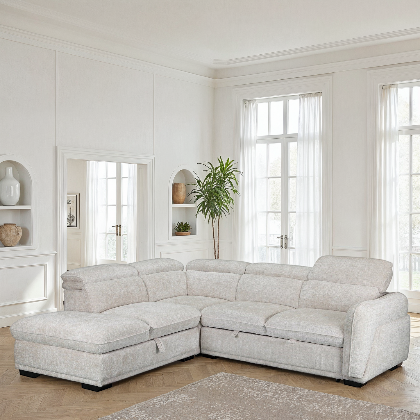 Canapé d'angle convertible en tissu avec coffre rangement, H79/98CM - VENICE