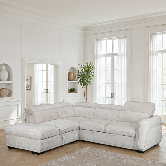 Canapé d'angle convertible en tissu avec coffre rangement, H79/98CM - VENICE