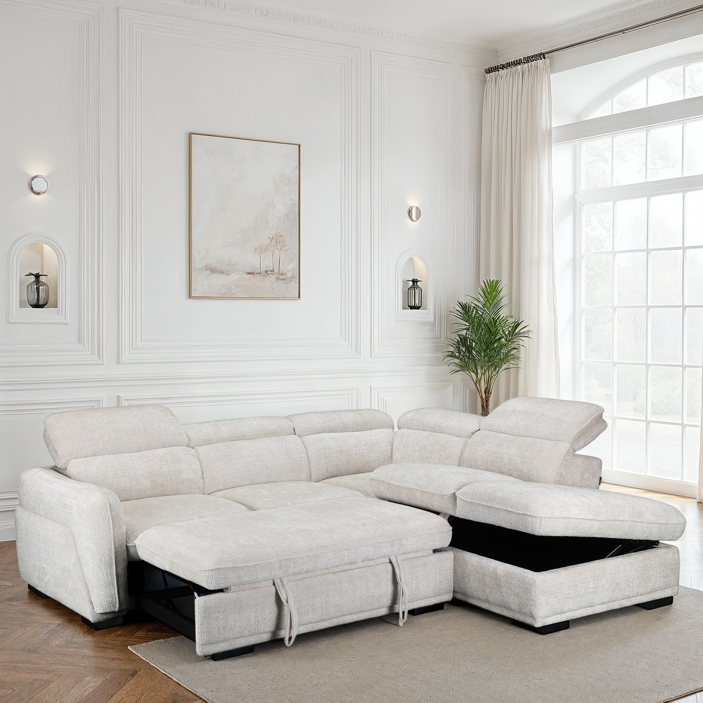 Canapé d'angle convertible en tissu avec coffre rangement, H79/98CM - VENICE