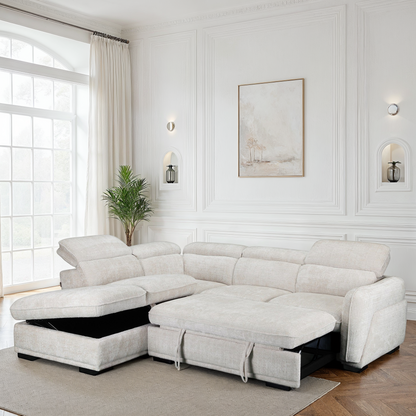 Canapé d'angle convertible en tissu avec coffre rangement, H79/98CM - VENICE