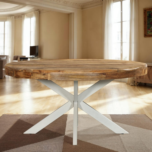 Table à manger rond avec plateau en bois ondulé, EP10CM, H76CM - ISIS